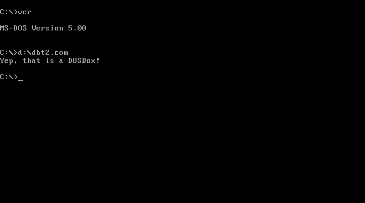 Screenshot of a DOS program saying, "Yep, that is a DOSBox!"
